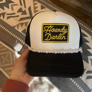 Black & White Howdy Darlin Trucker Hat with Pearl Detail